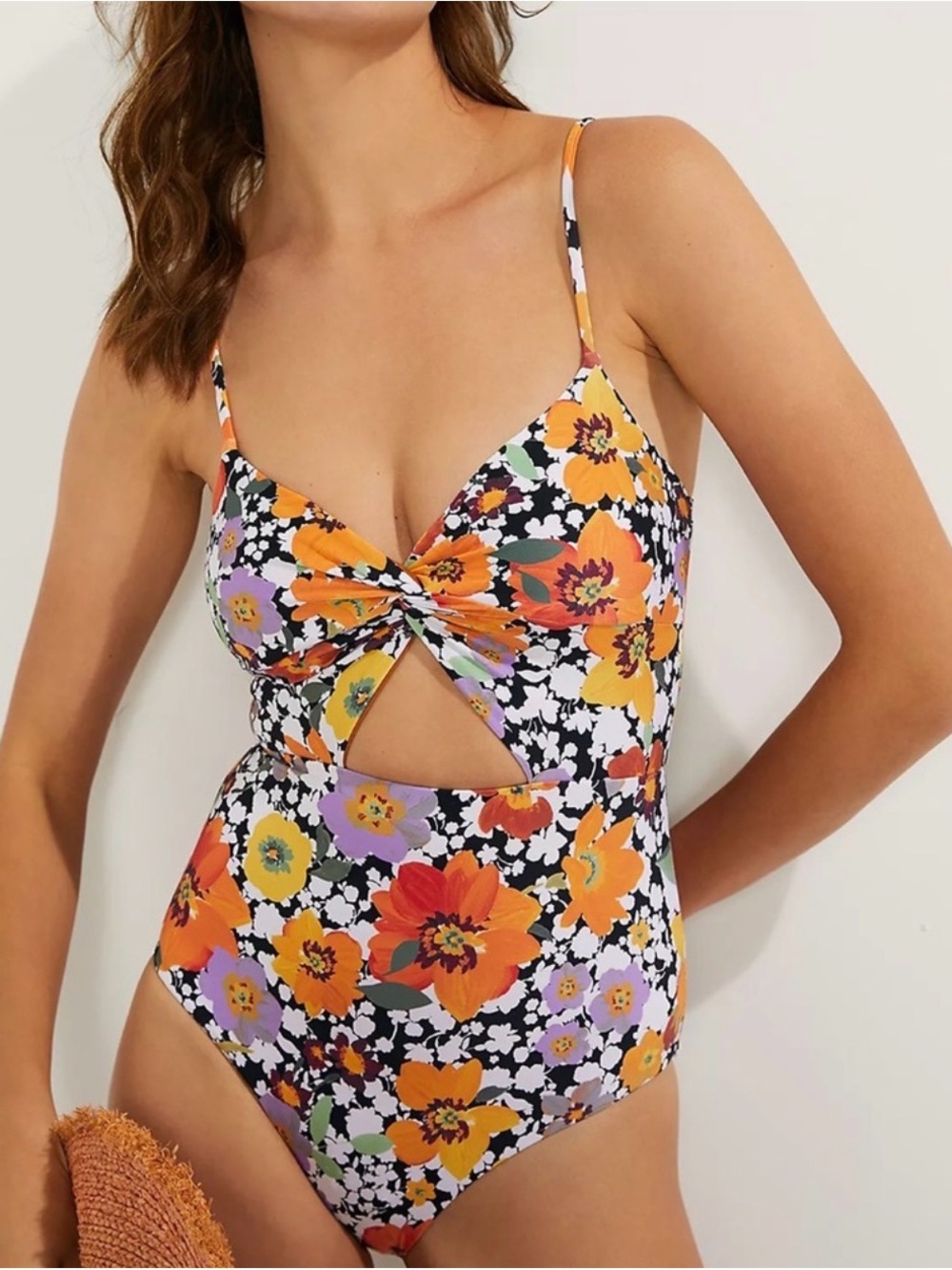l*space Kyslee Orange Multi Floral Twist Cutout One-Piece